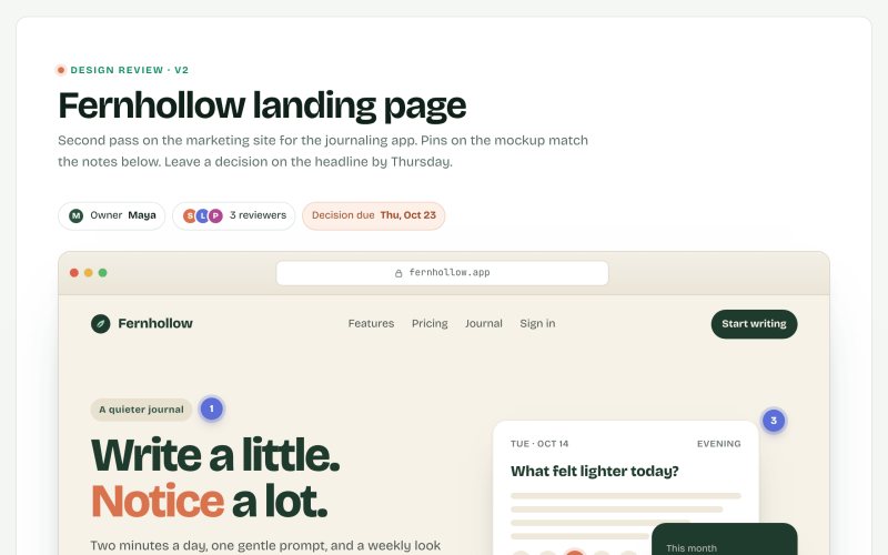 Preview of Fernhollow landing page — design review v2