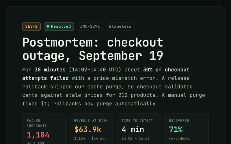 Preview of Postmortem — checkout outage, September 19